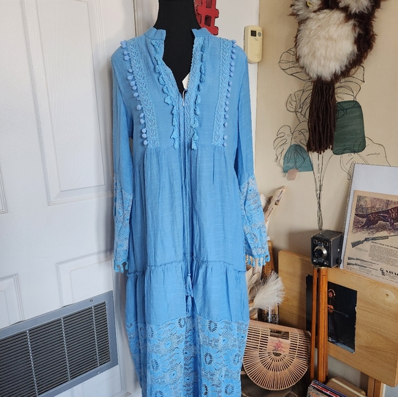 Vintage inspired boho blue hippie dress - Picture 3 of 6